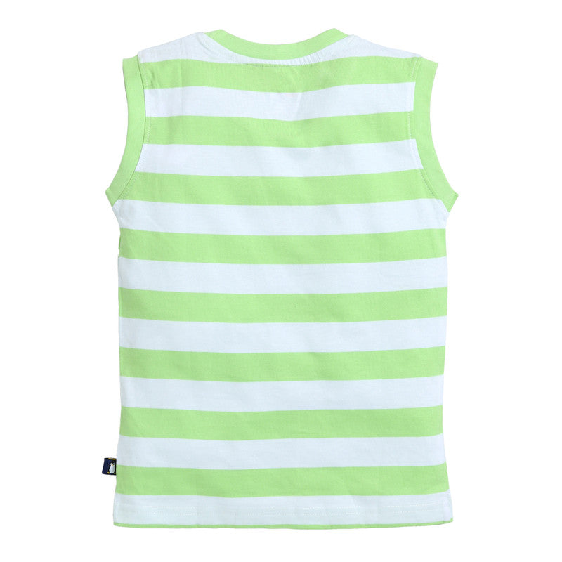 Boys Sleeveless Auto Stripe T-Shirt| F Green