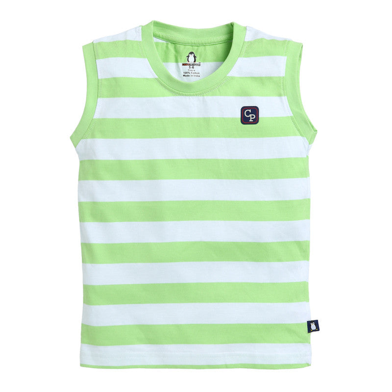 Boys Sleeveless Auto Stripe T-Shirt| F Green