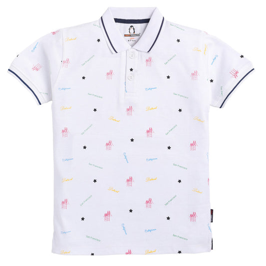 White Typographic Printed Polo