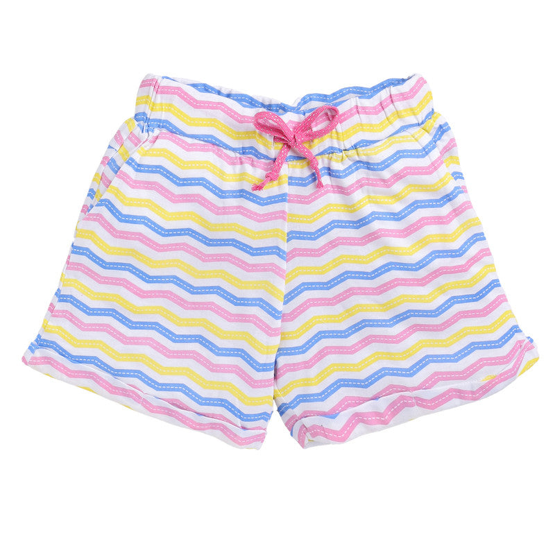 Multicolor Waves Shorts | White