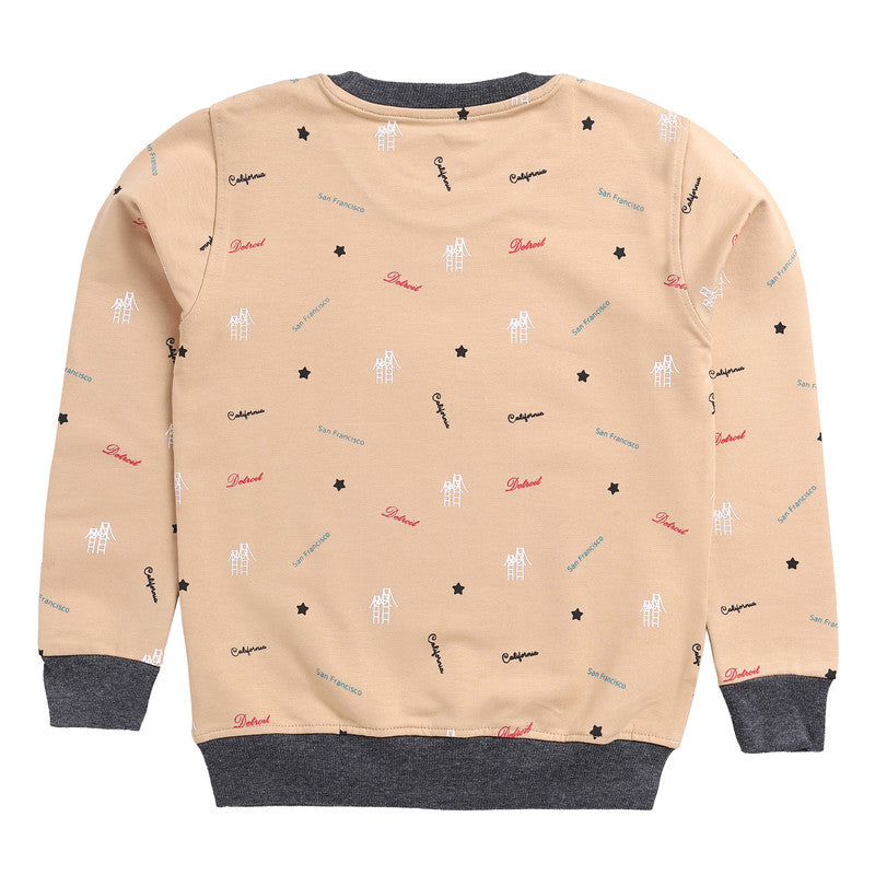 All Over Print Beige Sweatshirt