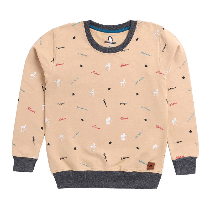 All Over Print Beige Sweatshirt