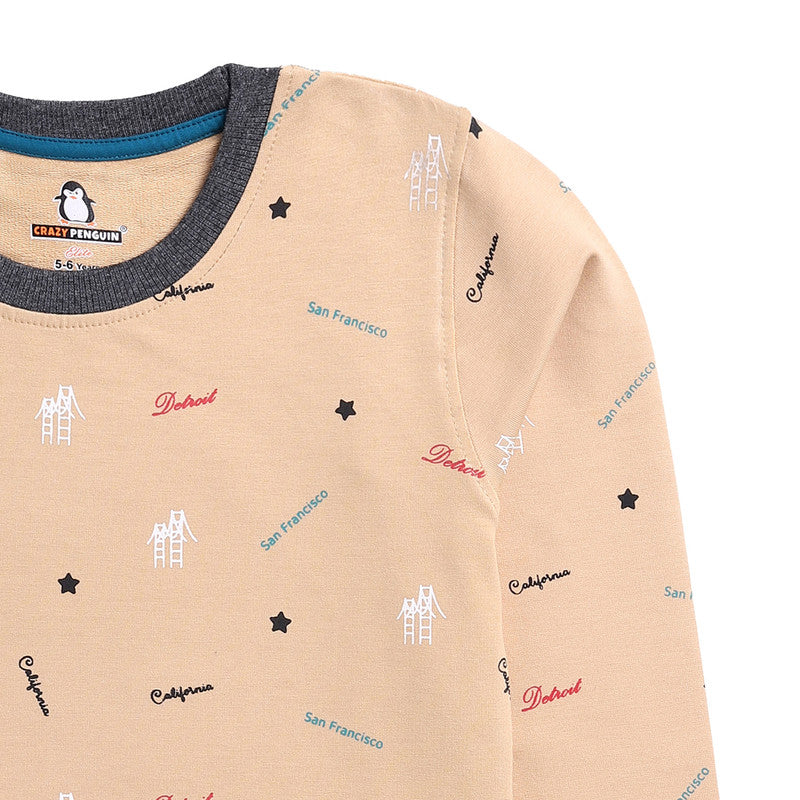 All Over Print Beige Sweatshirt