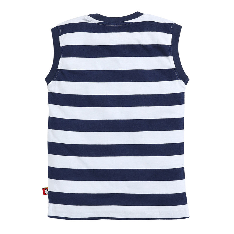 Boys Sleeveless Auto Stripe T-Shirt| Navy