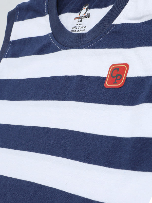 Boys Sleeveless Auto Stripe T-Shirt| Navy