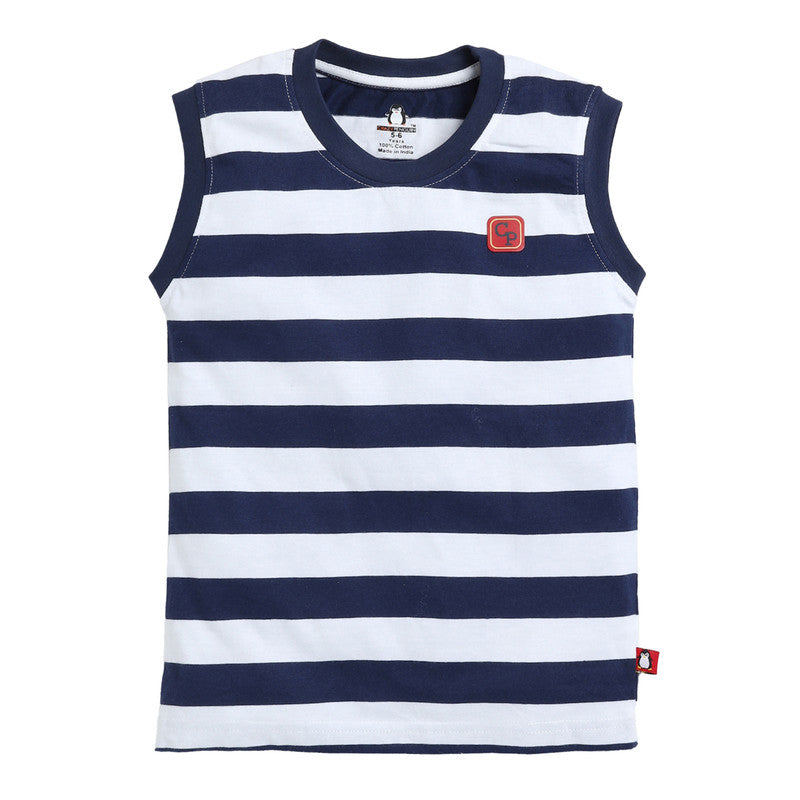 Boys Sleeveless Auto Stripe T-Shirt| Navy