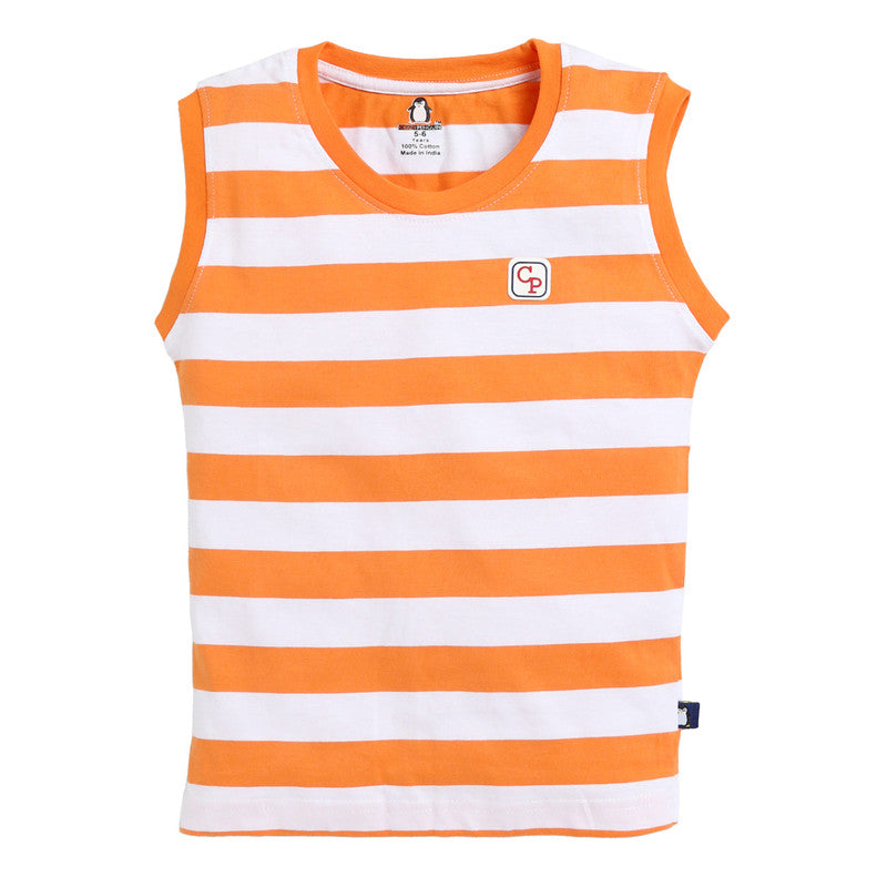 Boys Sleeveless Auto Stripe T-Shirt| Orange