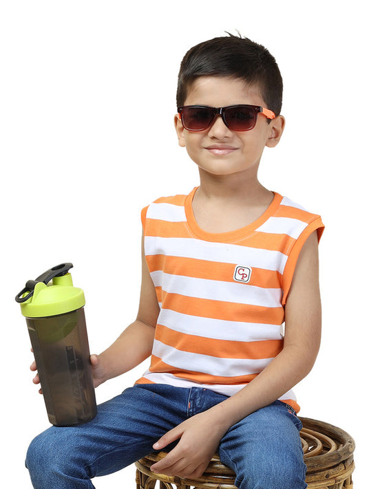 Boys Sleeveless Auto Stripe T-Shirt| Orange