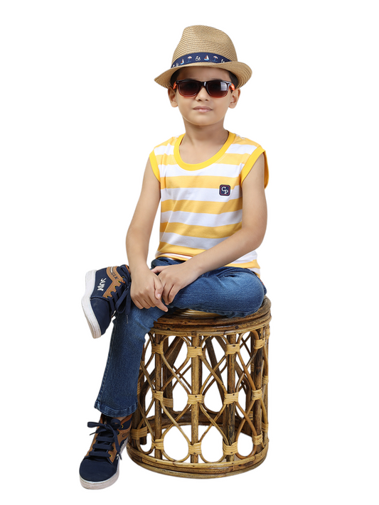 Boys Sleeveless Auto Stripe T-Shirt| Yellow