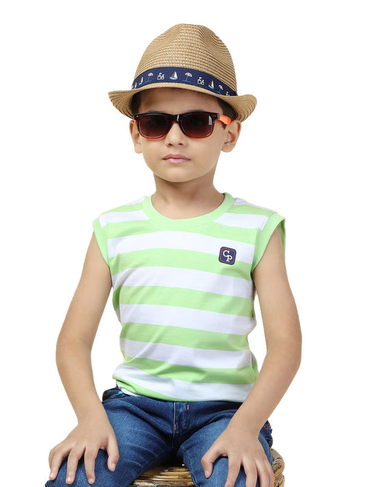 Boys Sleeveless Auto Stripe T-Shirt| F Green