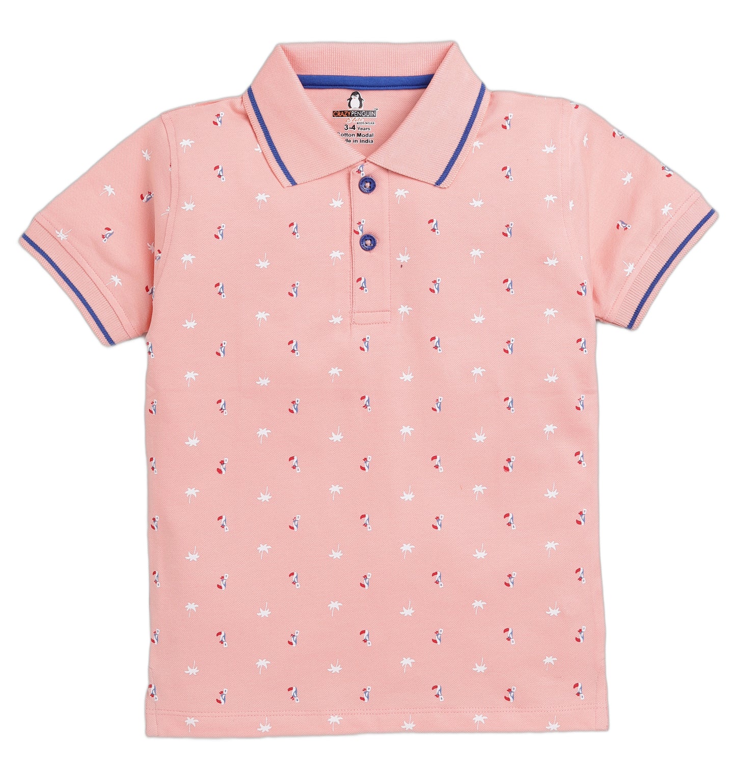 Tropical Bird Printed Polo | Peach