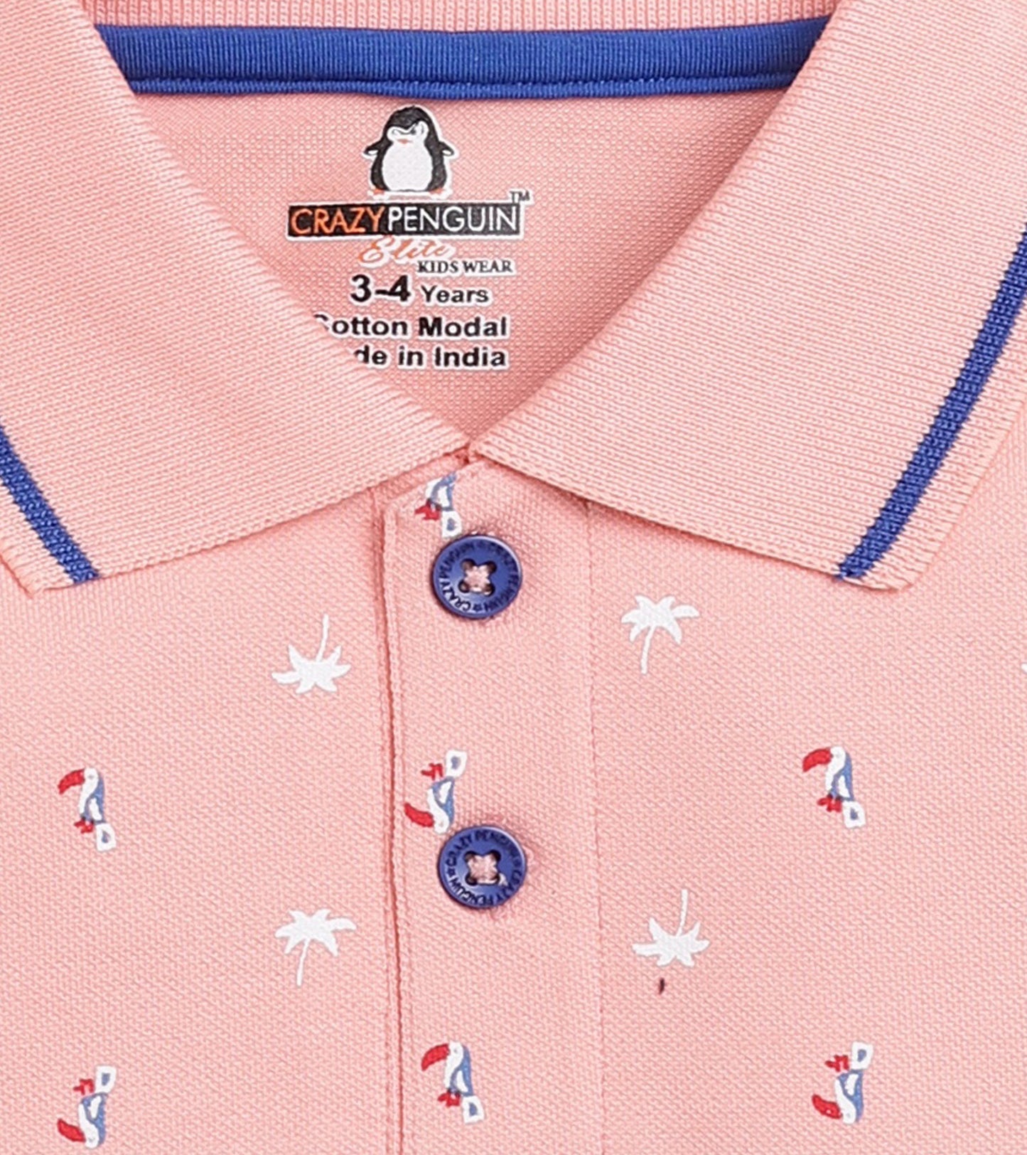 Tropical Bird Printed Polo | Peach