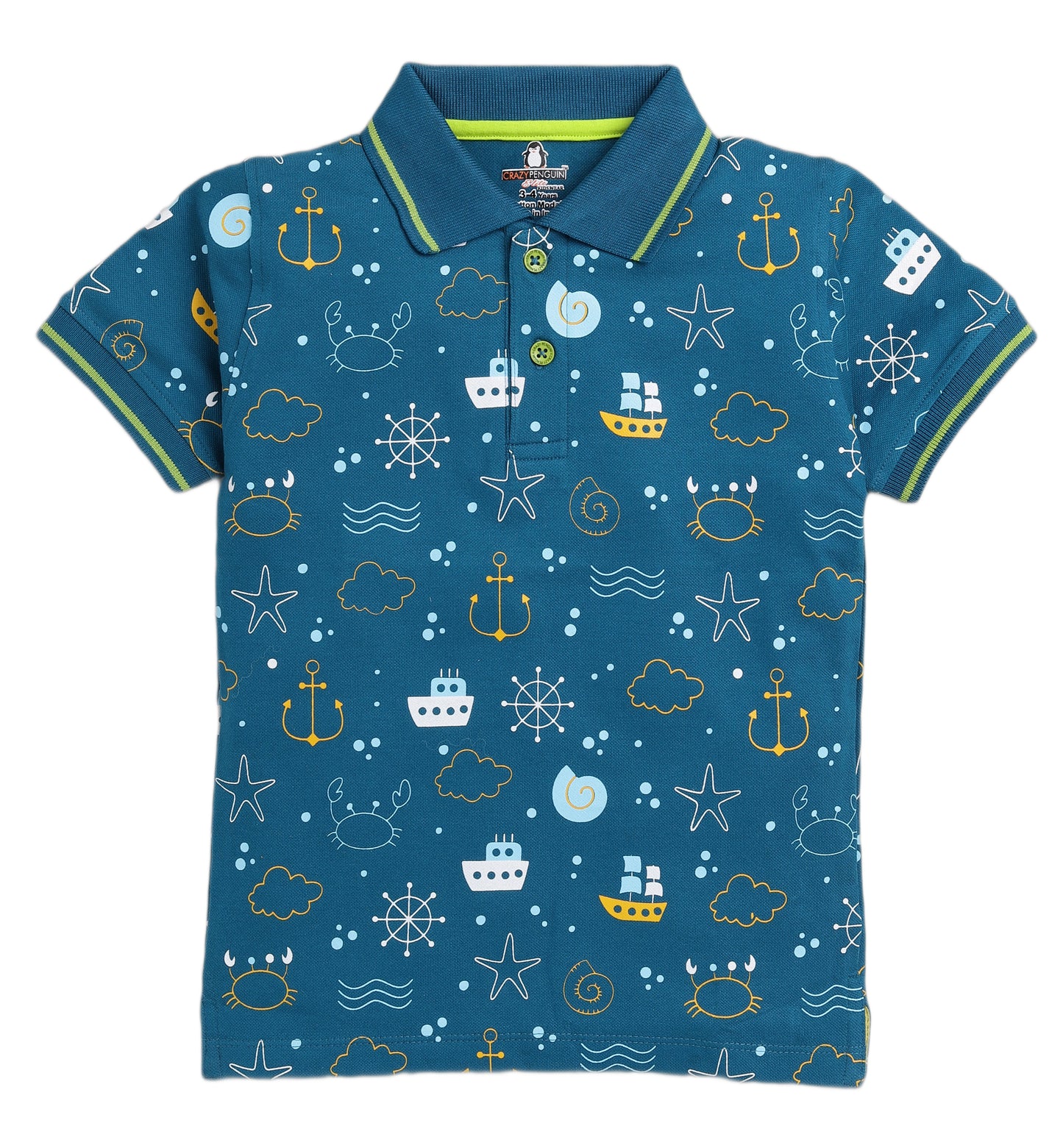 Ship & Anchor Printed Polo | Teal