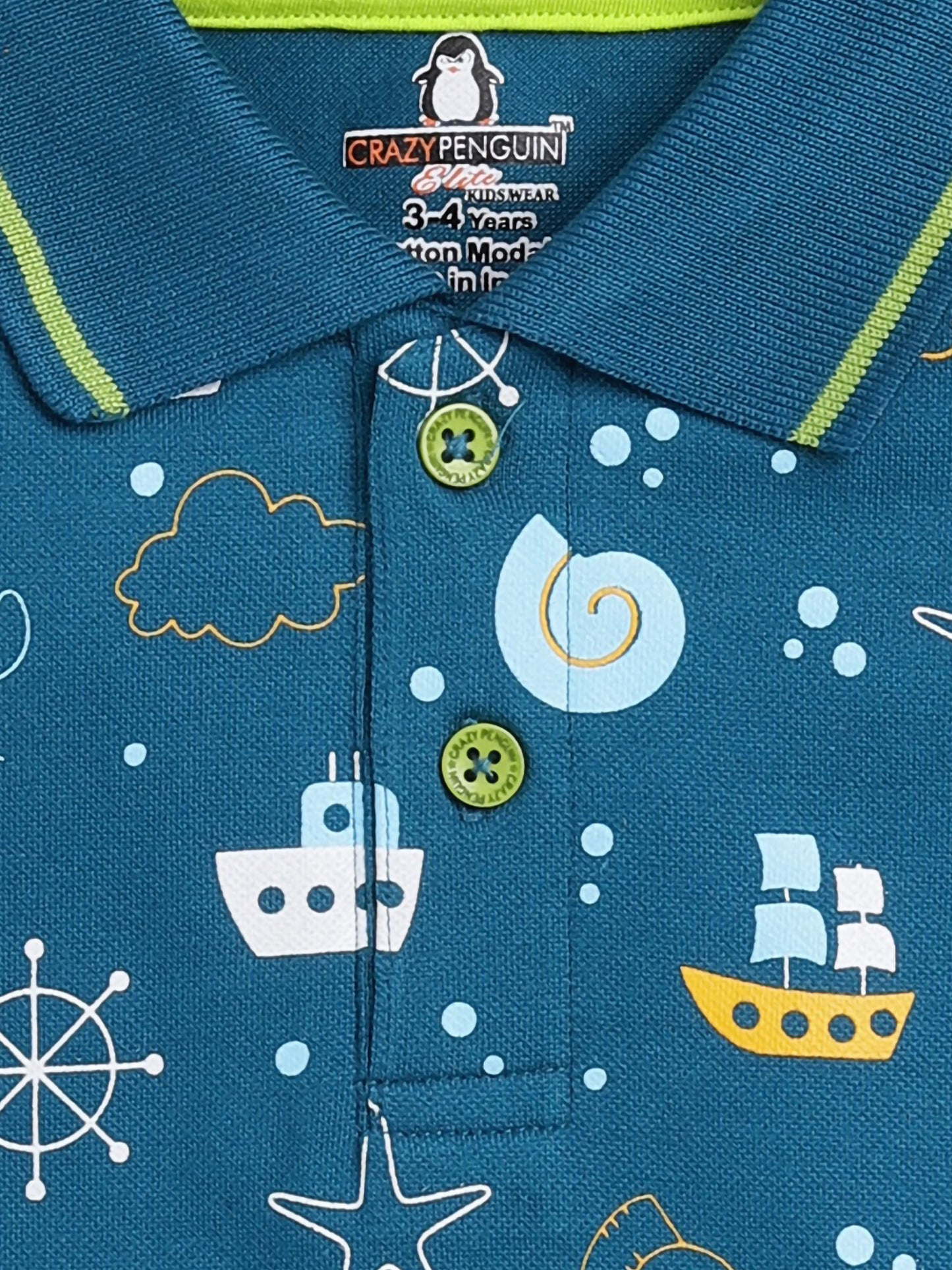 Ship & Anchor Printed Polo | Teal