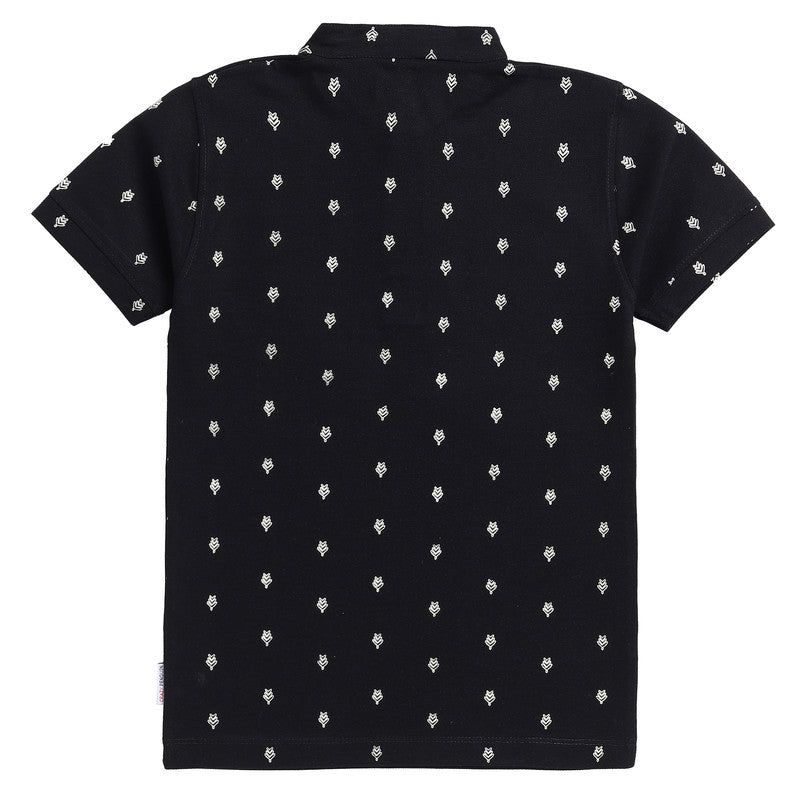 Mandarin Collar Printed Polo | Night Black