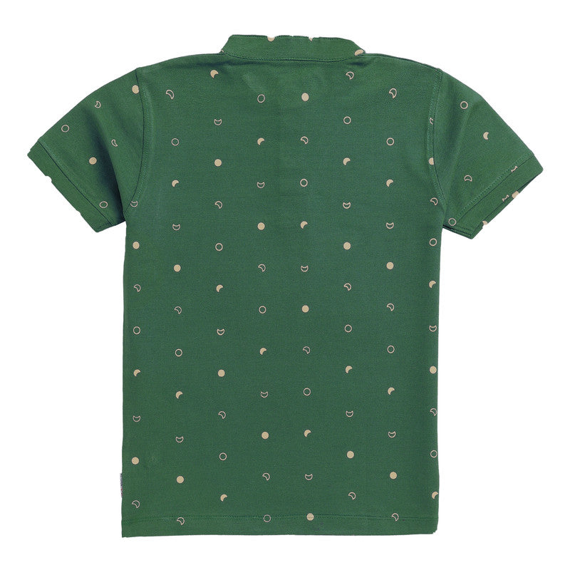 Mandarin Collar Printed Polo | Green