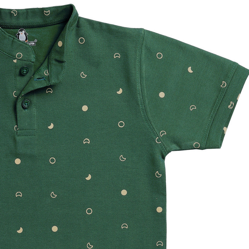 Mandarin Collar Printed Polo | Green