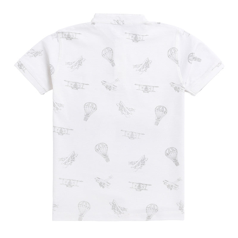 Mandarin Collar Printed Polo| Off White