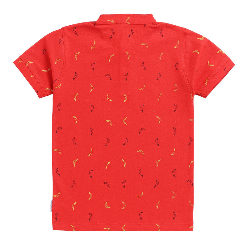 Mandarin Collar Printed Polo | Red