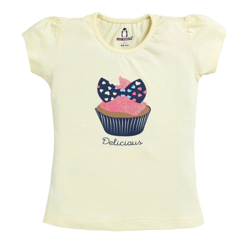 Cup cake Print Half Sleeve Top | Lemon