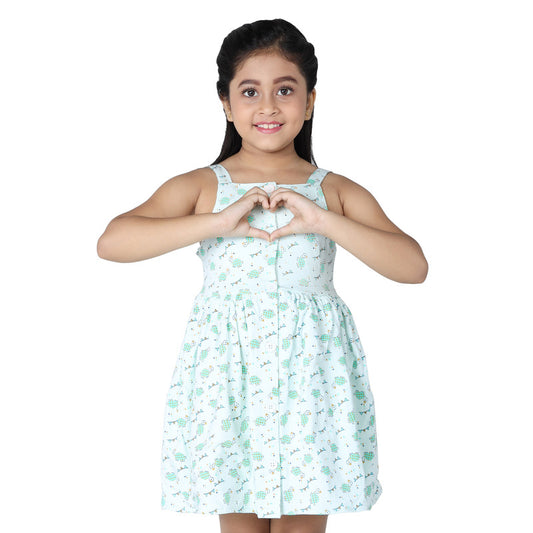 Girls Printed Sleeveless Frock|Mint