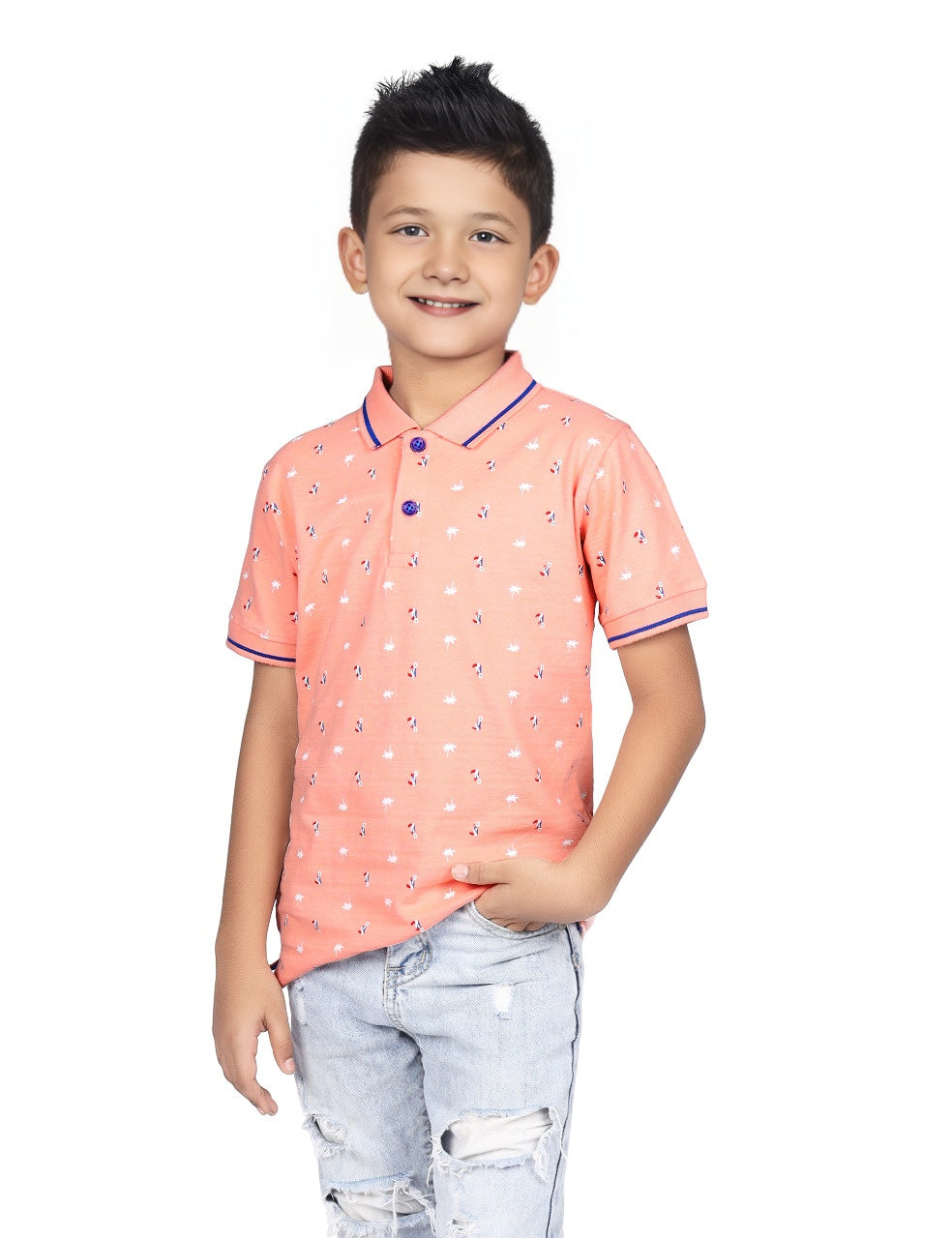 Tropical Bird Printed Polo | Peach