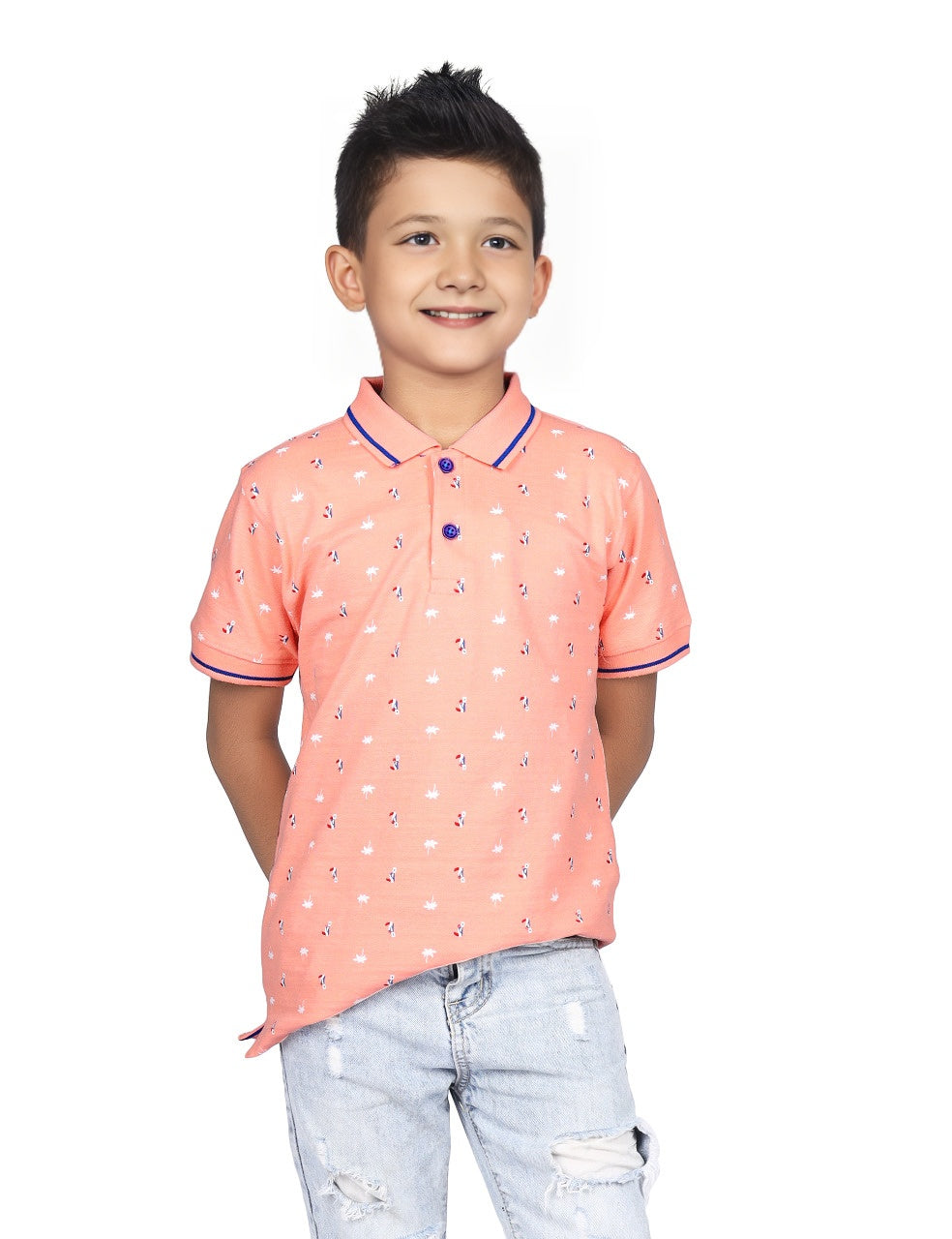 Tropical Bird Printed Polo | Peach