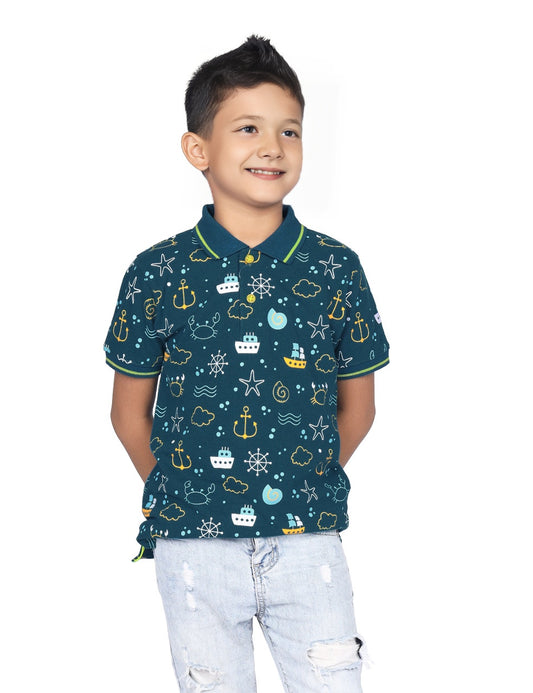 Ship & Anchor Printed Polo | Teal